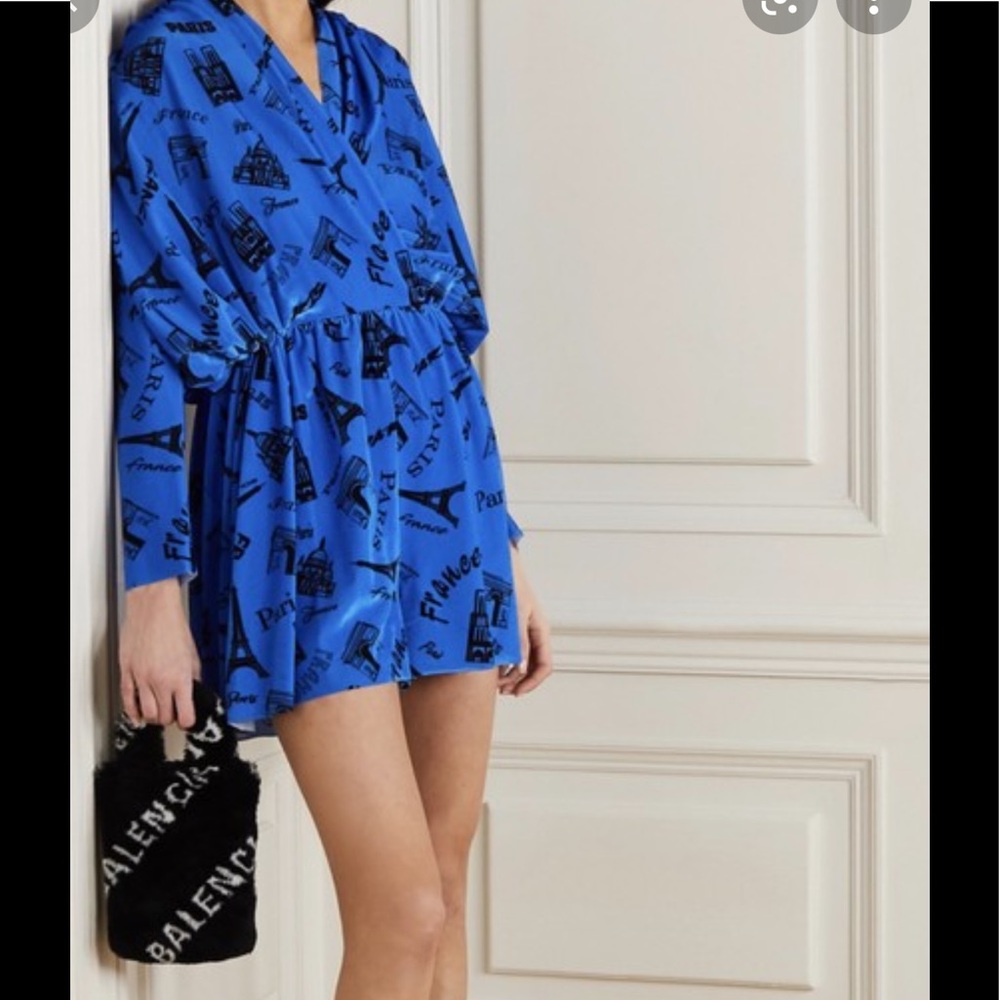 Balenciaga Runway Royal Blue Stretch Velvet Romper Medium
